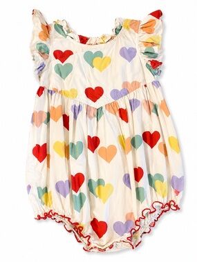 Pink Chicken Multicolor Heart Print Bubble Romper